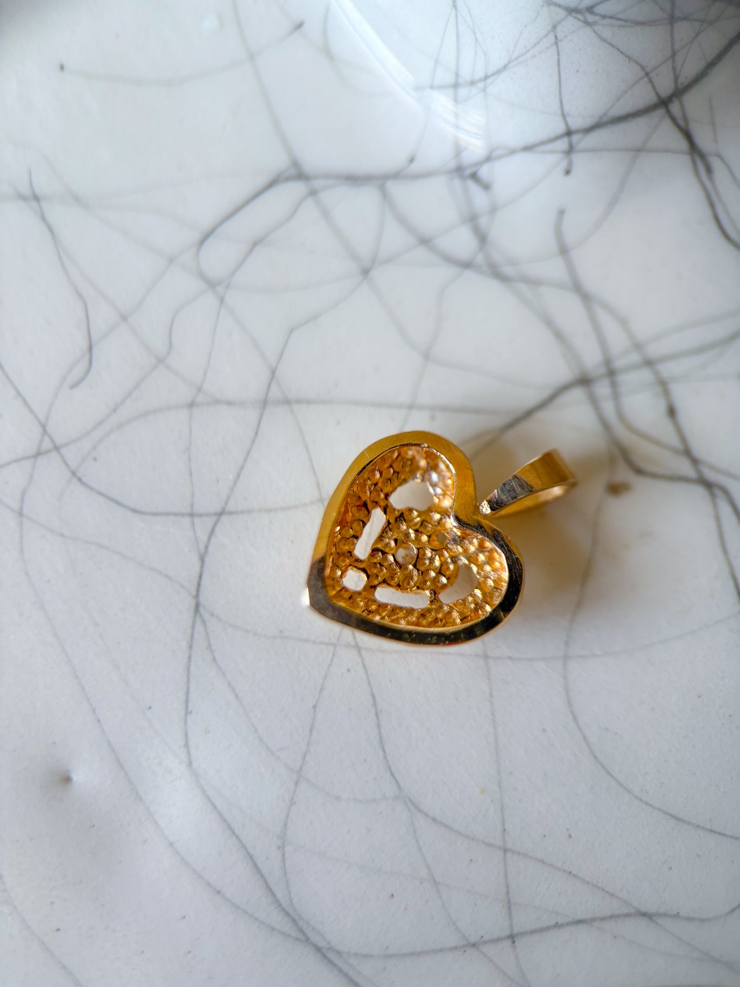 Vintage Nugget Heart with Natural Diamond 14k Yellow Gold Charm