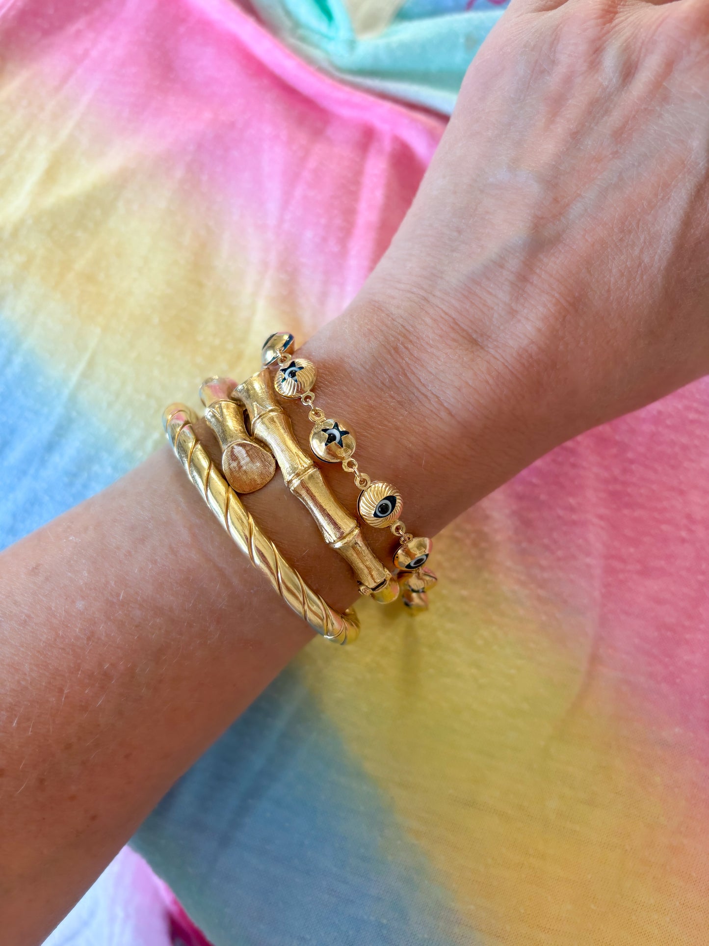 Evil Eye Charms 10k Yellow Gold 7.25 Inch Bracelet