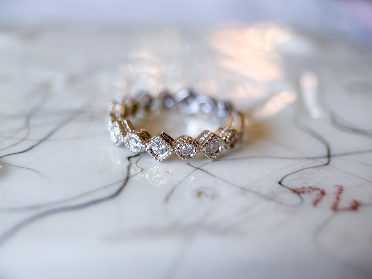 Vintage Natural Round Diamond 14k White Gold Eternity Band, size 6 1/4