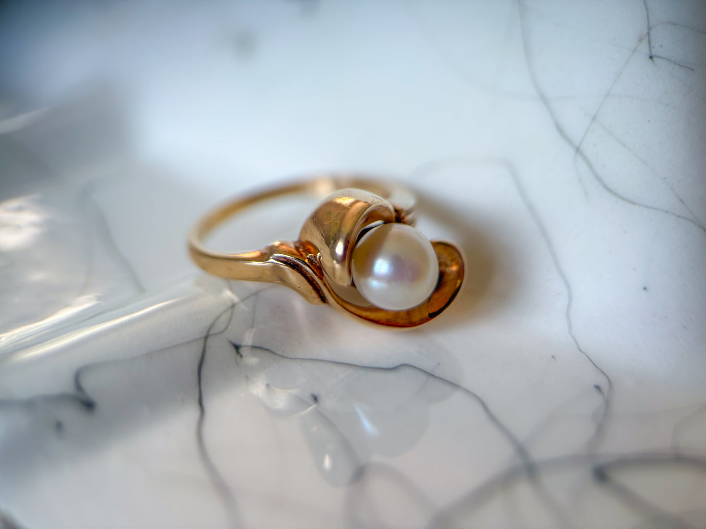 Vintage Natural Pearl 10k Yellow Gold Cocktail Ring