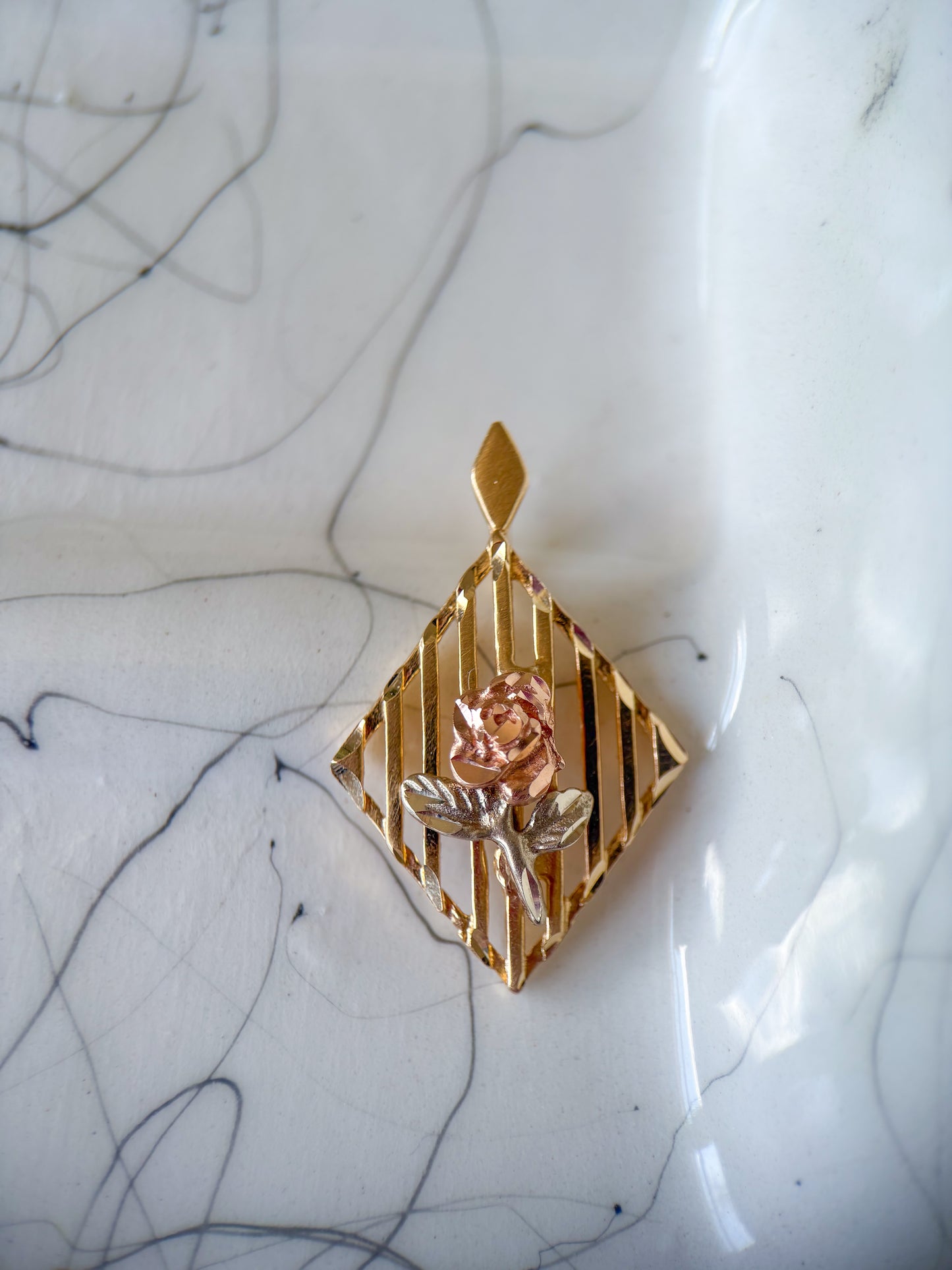Vintage Rose 14k Yellow, White and Rose Gold Charm