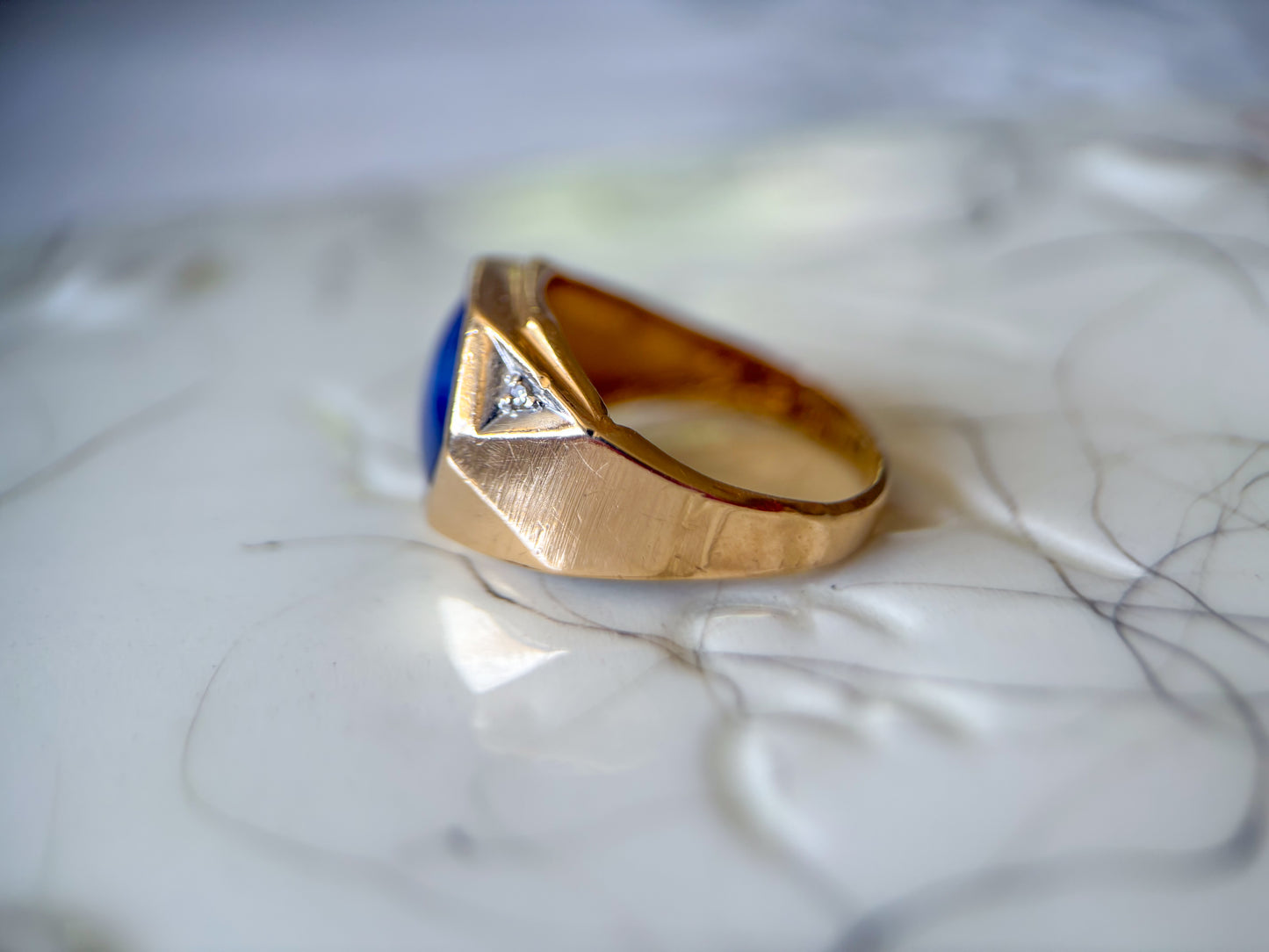 Vintage Natural Star Sapphire and Diamond 14k Yellow Gold Ring