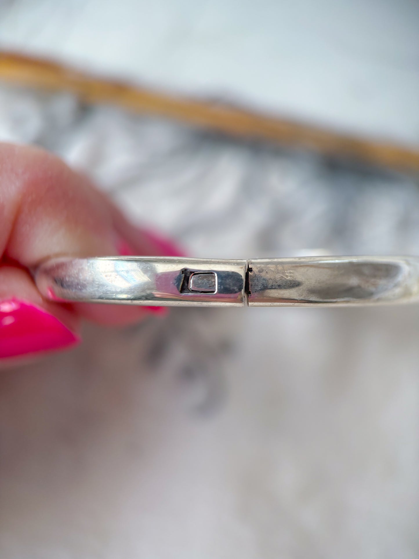 Vintage Taxco Sterling Silver Oval Bangle with Multicolored Gemstone Inlay, circa 1970s