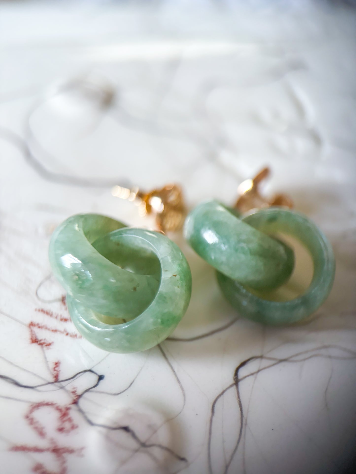 Vintage Jade Drop 14k Yellow Gold Earrings