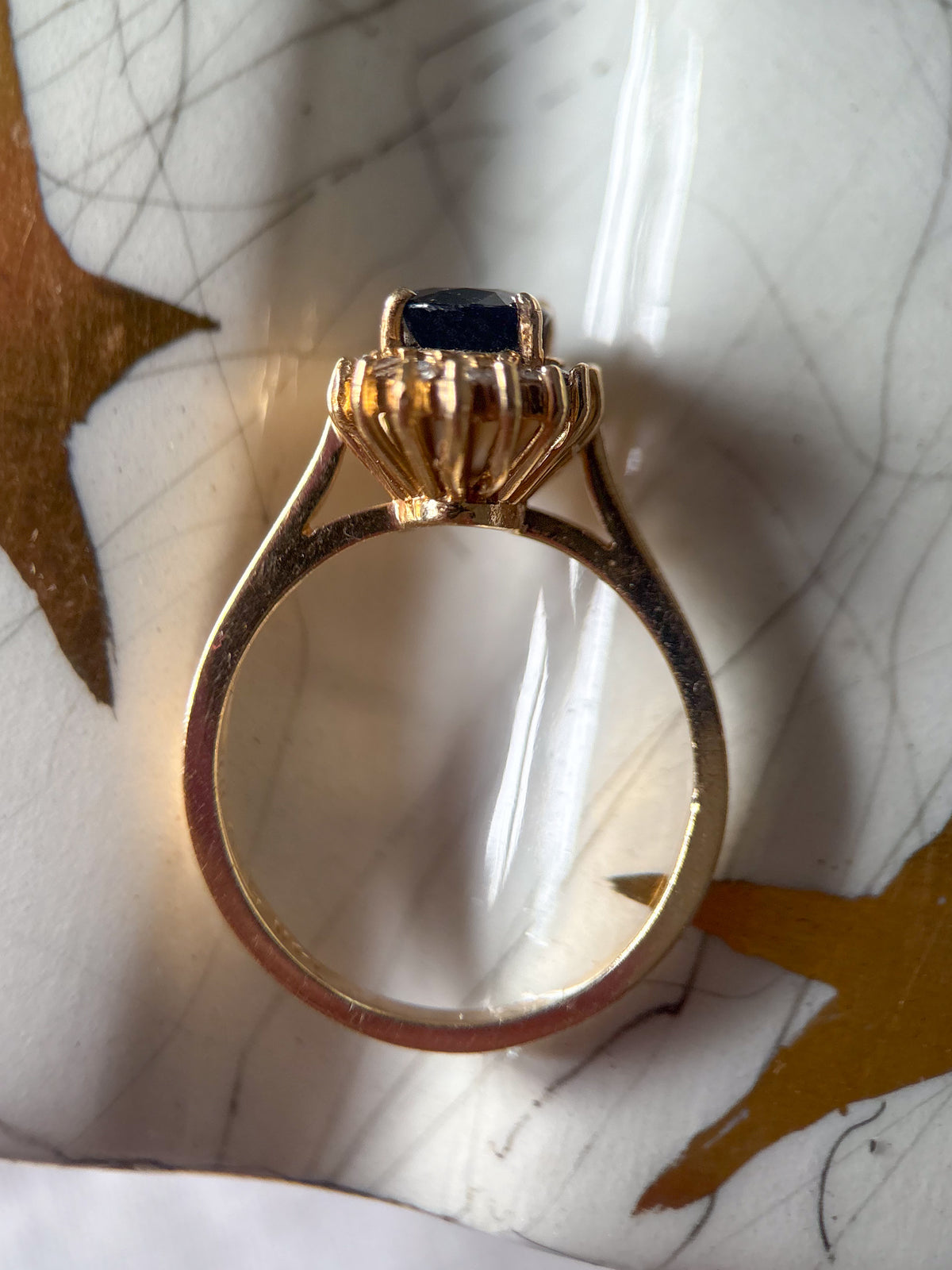 Vintage Oval Natural Sapphire and Diamond 14k Yellow Gold Ring
