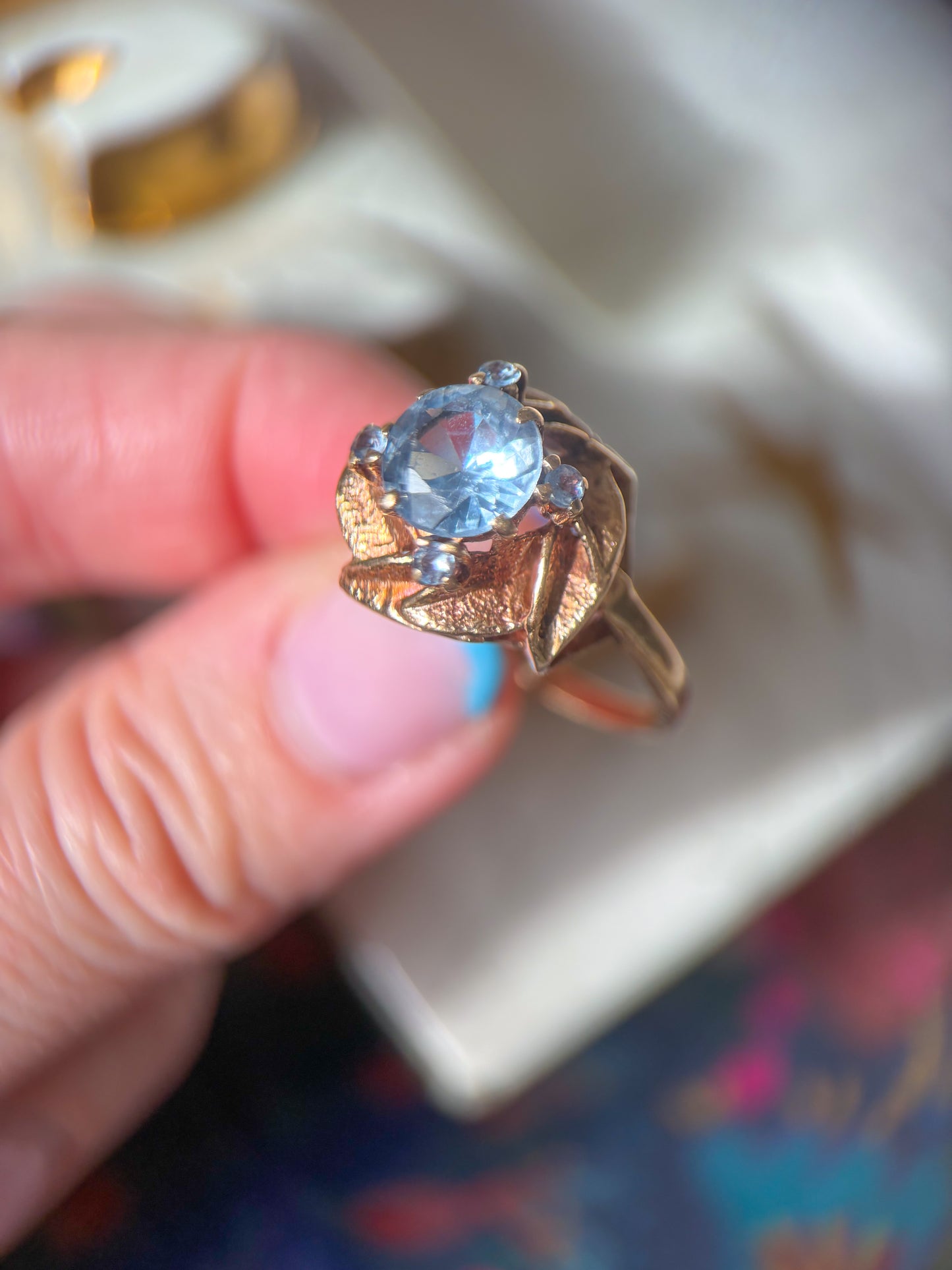 Vintage Natural Aquamarine Rose 14k Yellow Gold Ring
