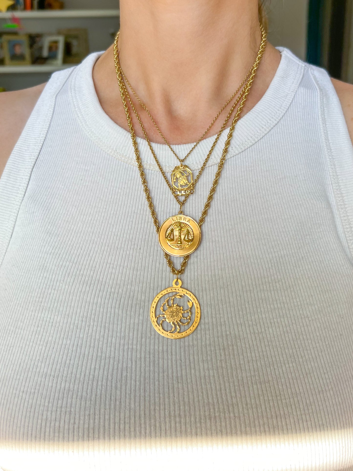 Vintage Leo, Cancer and Libra Zodiac Signs in 12k and 14k Yellow Gold Charms