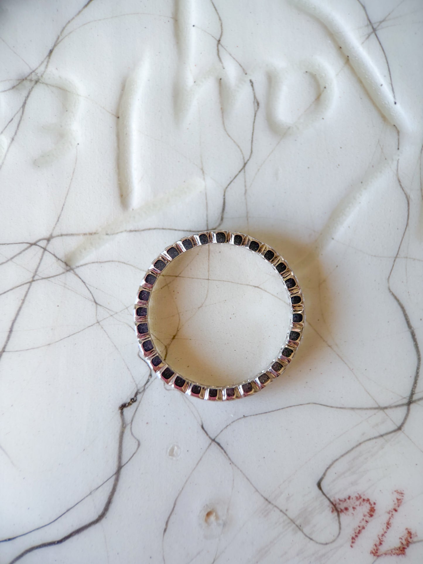 Vintage Bezel Set Natural Diamond Platinum Eternity Band, size 4 3/4