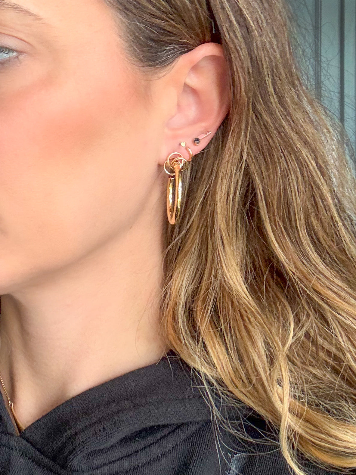 Vintage Large Tube with Knot 14k Yellow Gold Hoop Earrings