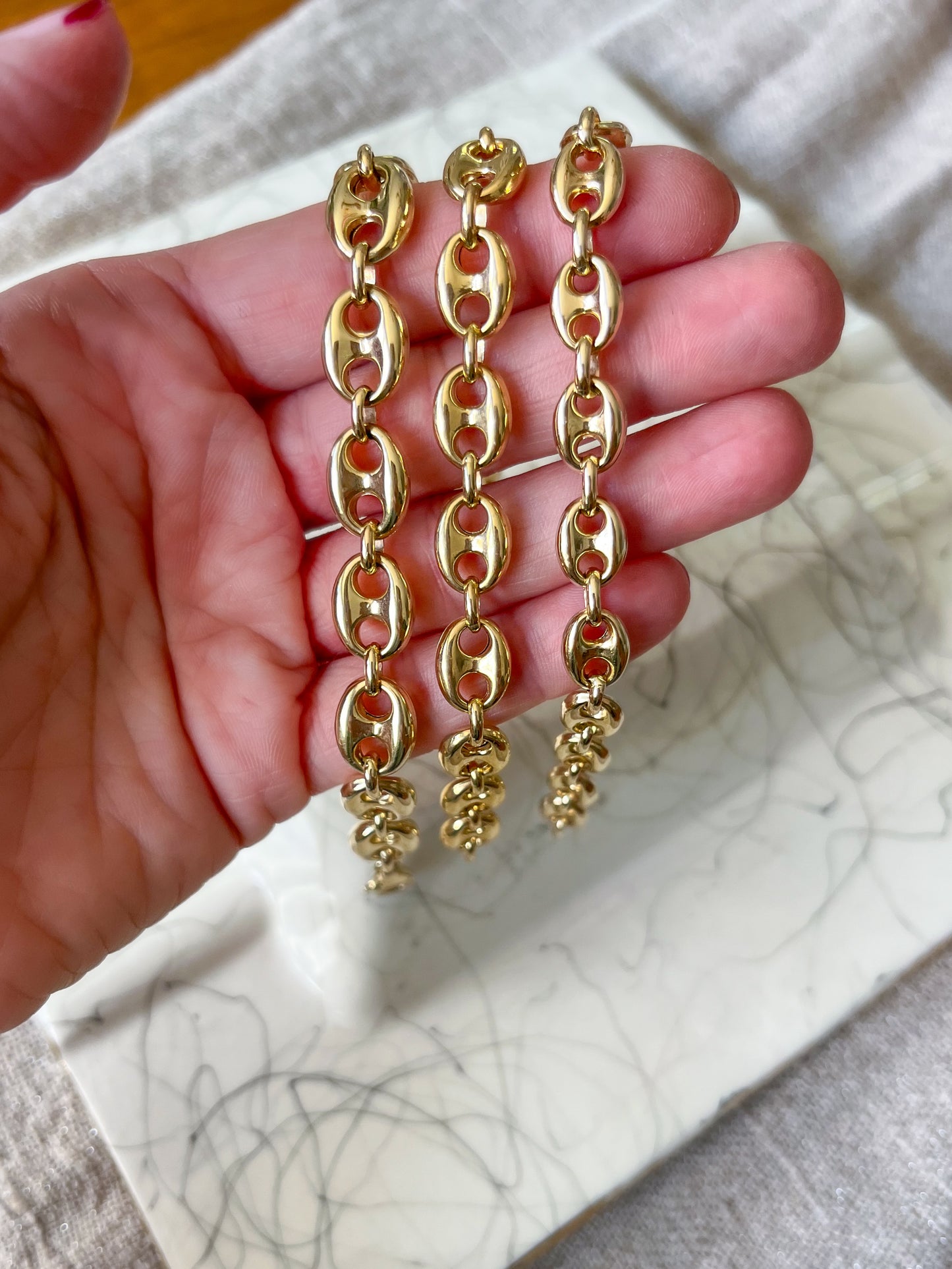 Puffed Mariner 10k Yellow Gold Chain 8 Inch Bracelets - 2 Widths Left