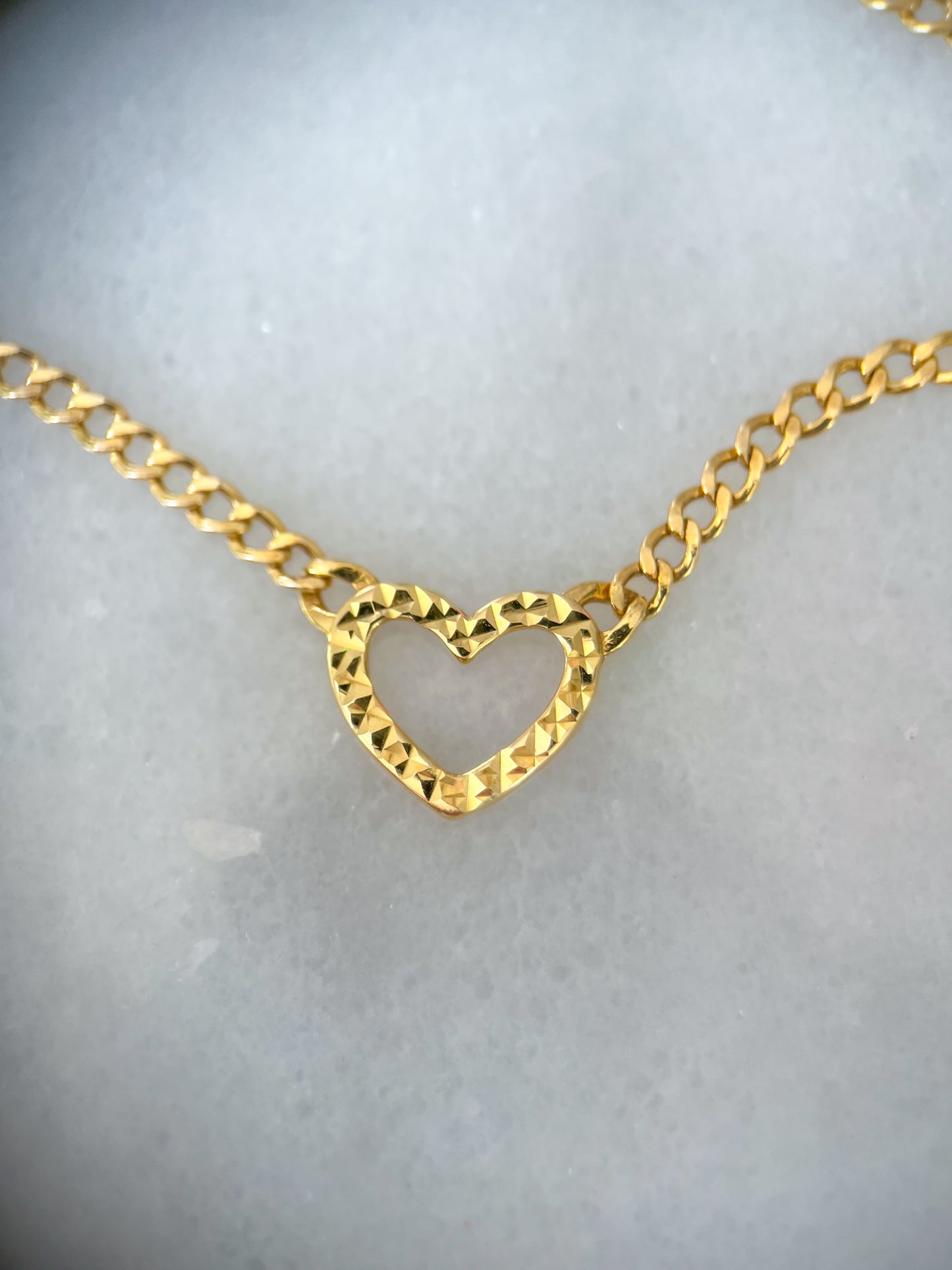Vintage Open Heart Charm on Chain 10k Yellow Gold Necklace