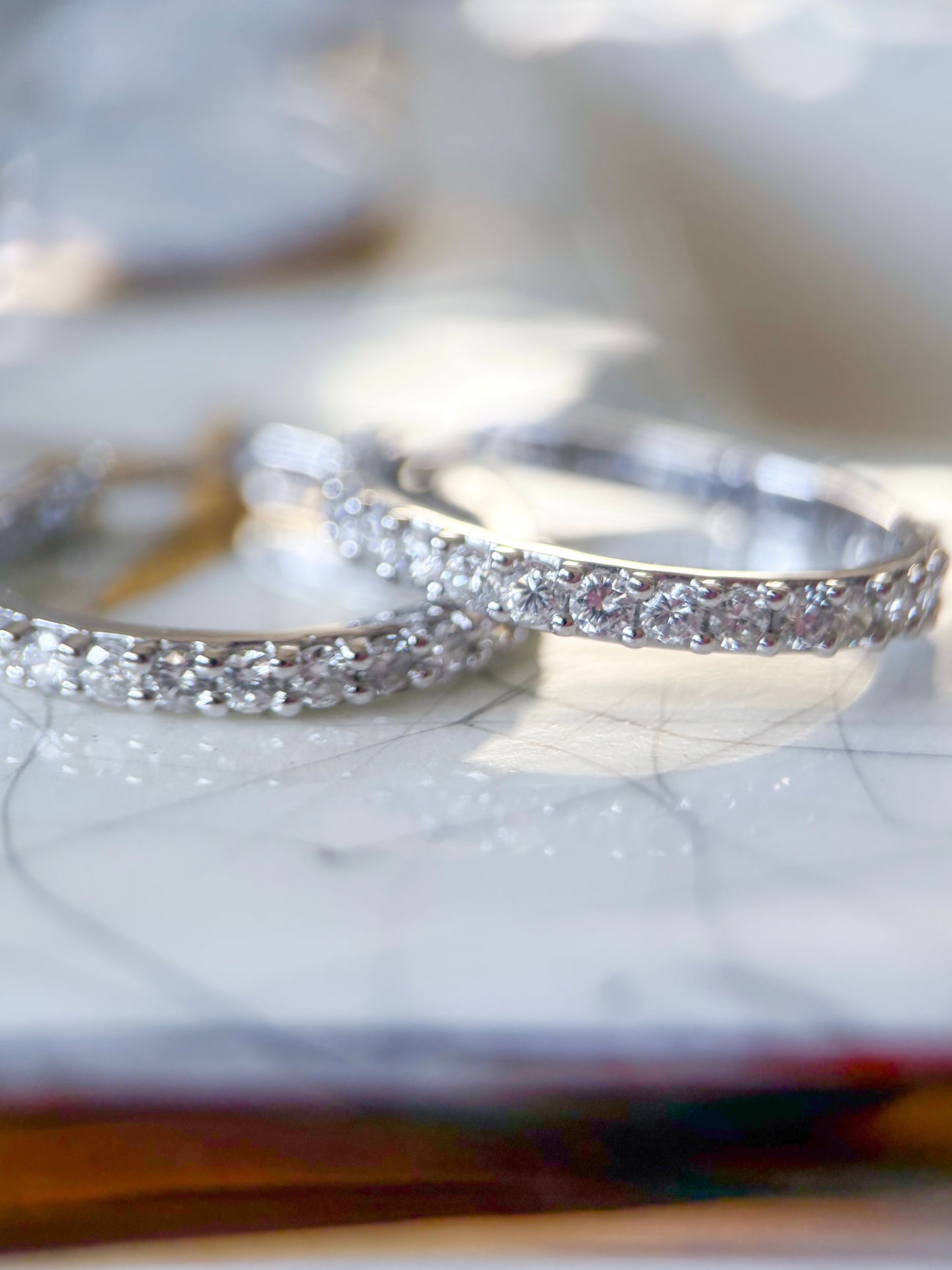 Natural Diamond Thin 14k White Gold Hoop Earrings