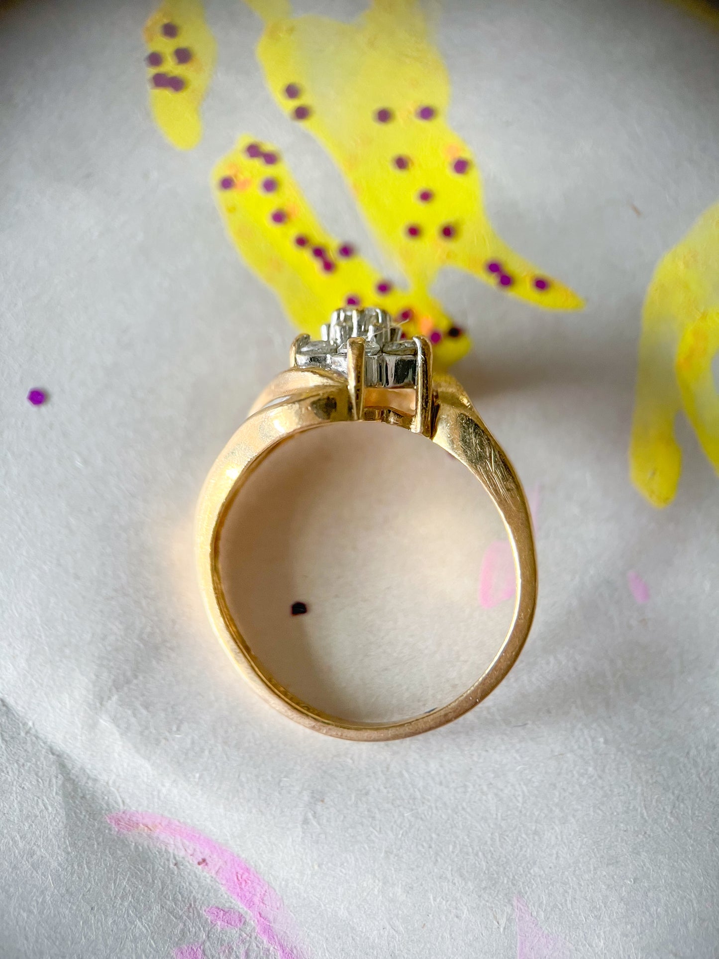 Vintage Natural Diamond Flower 10k Yellow Gold Ring