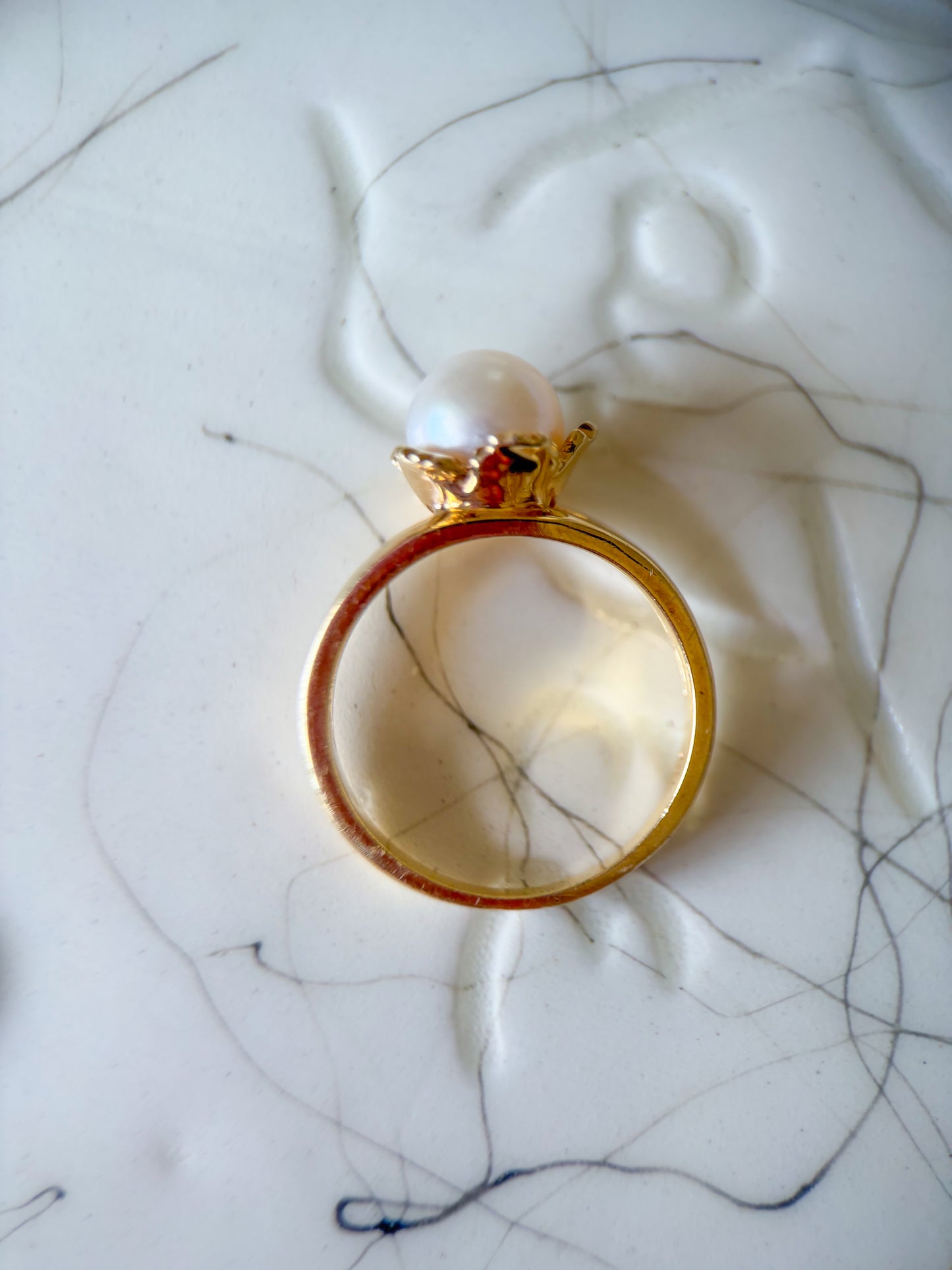 Vintage Natural Pearl 14k Yellow Gold Double Shank Ring