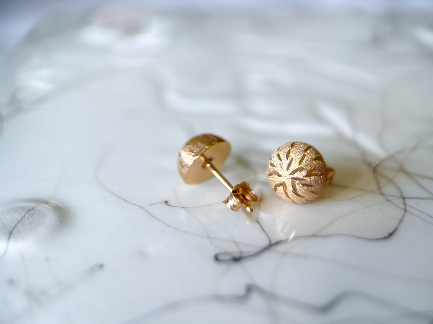 Vintage Matte Dome 14k Yellow Gold Stud Earrings