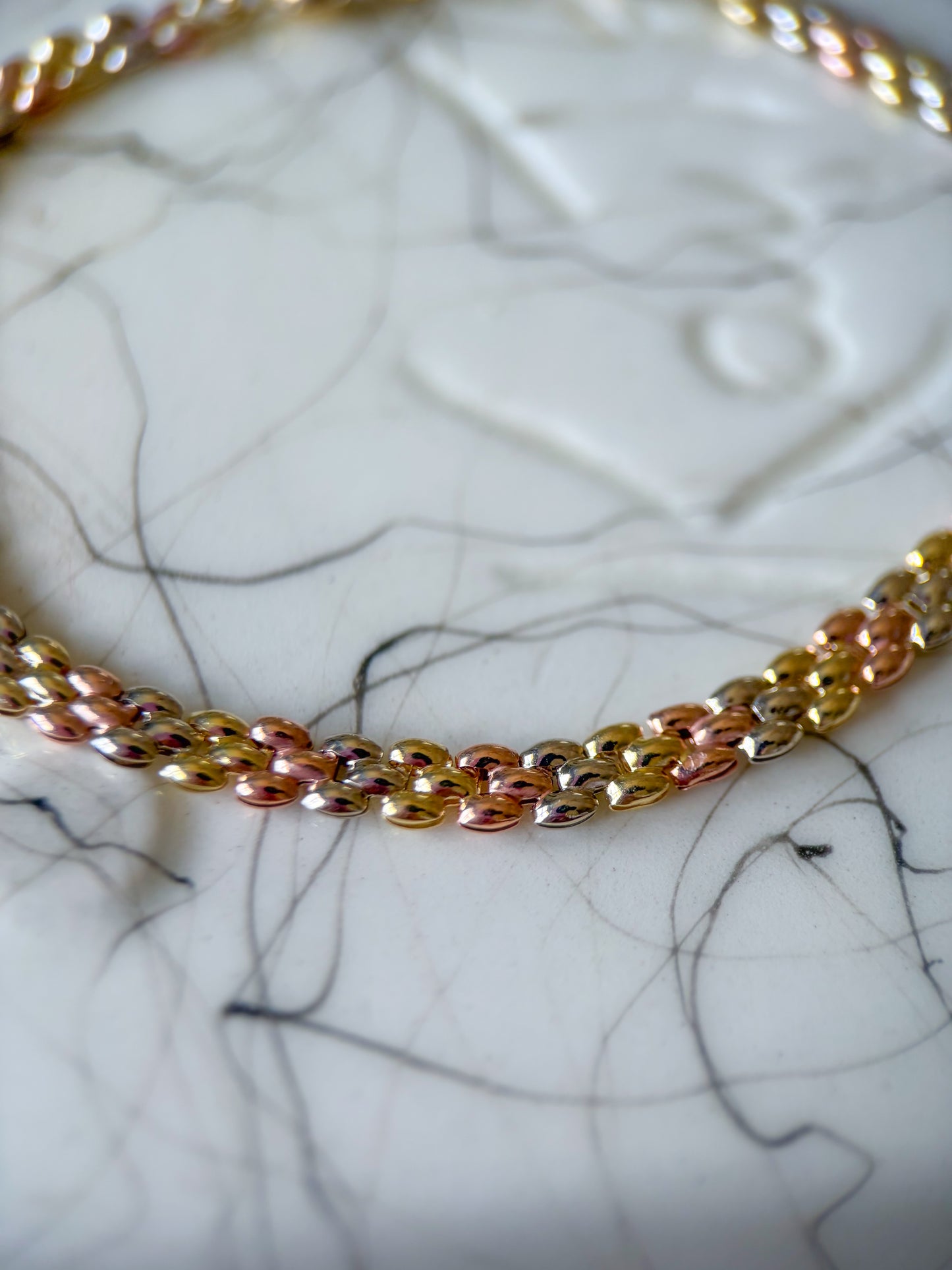 Tri Color 10k Yellow, White and Rose Gold 7.5 Inch Bracelet
