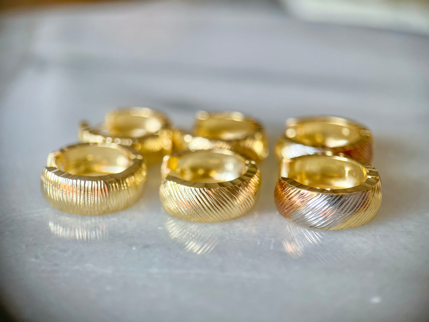 14k Yellow and Tri Colored Gold Huggies - 3 Styles