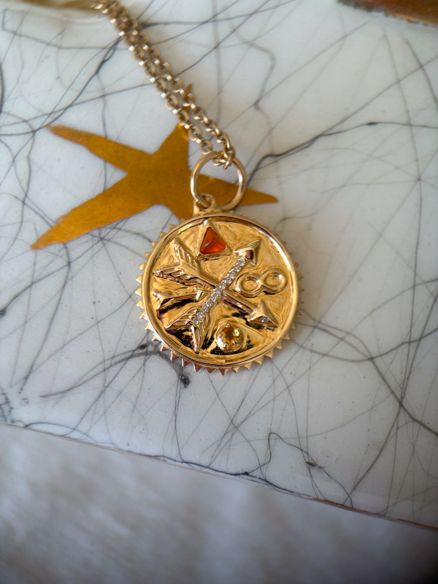 14k Yellow Gold and Natural Diamonds Disk Charm