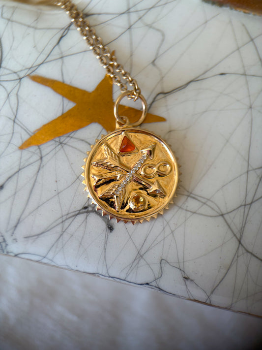14k Yellow Gold and Natural Diamonds Disk Charm