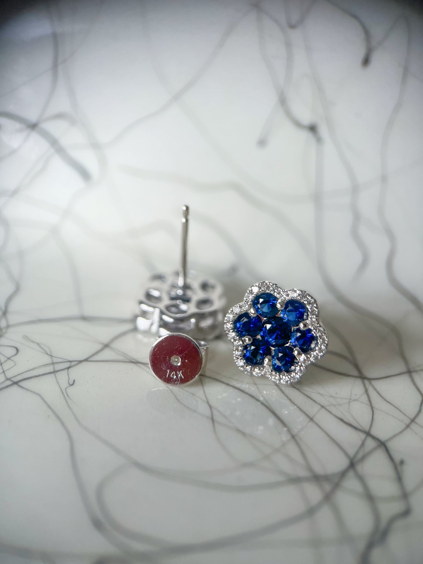 Natural Ruby, Sapphire, Emerald and Diamond 14k White Gold Stud Earrings