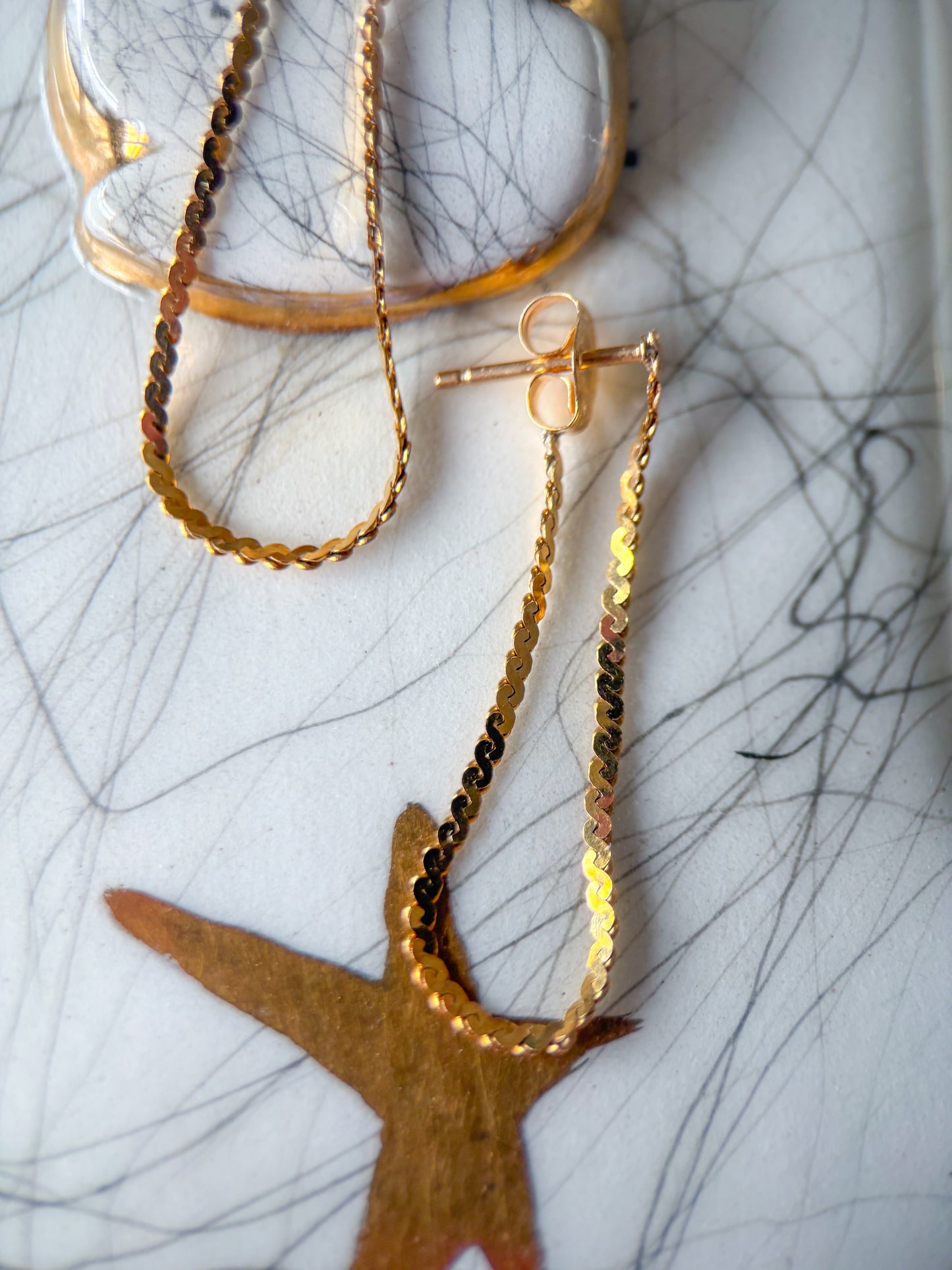 Vintage Serpentine Chain 14k Yellow Gold Dangle Earrings