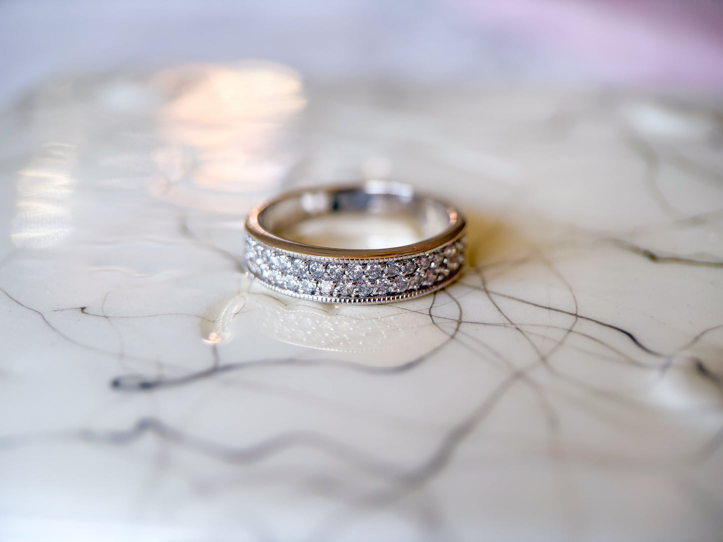 Vintage Natural Diamond 18k White Gold Band, Size 6 1/4