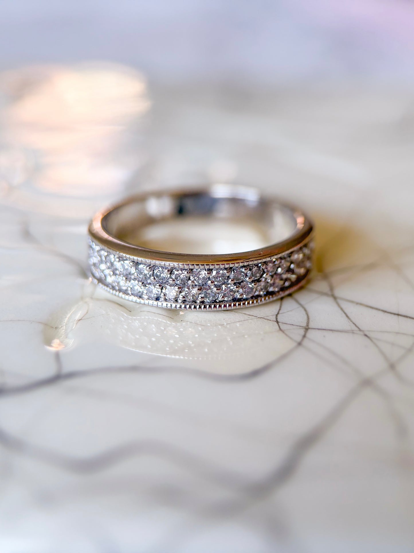 Vintage Natural Diamond 18k White Gold Band, Size 6 1/4