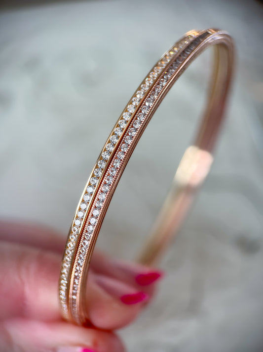 14k Yellow and Rose Gold Bangles with CZs in Channel Settings