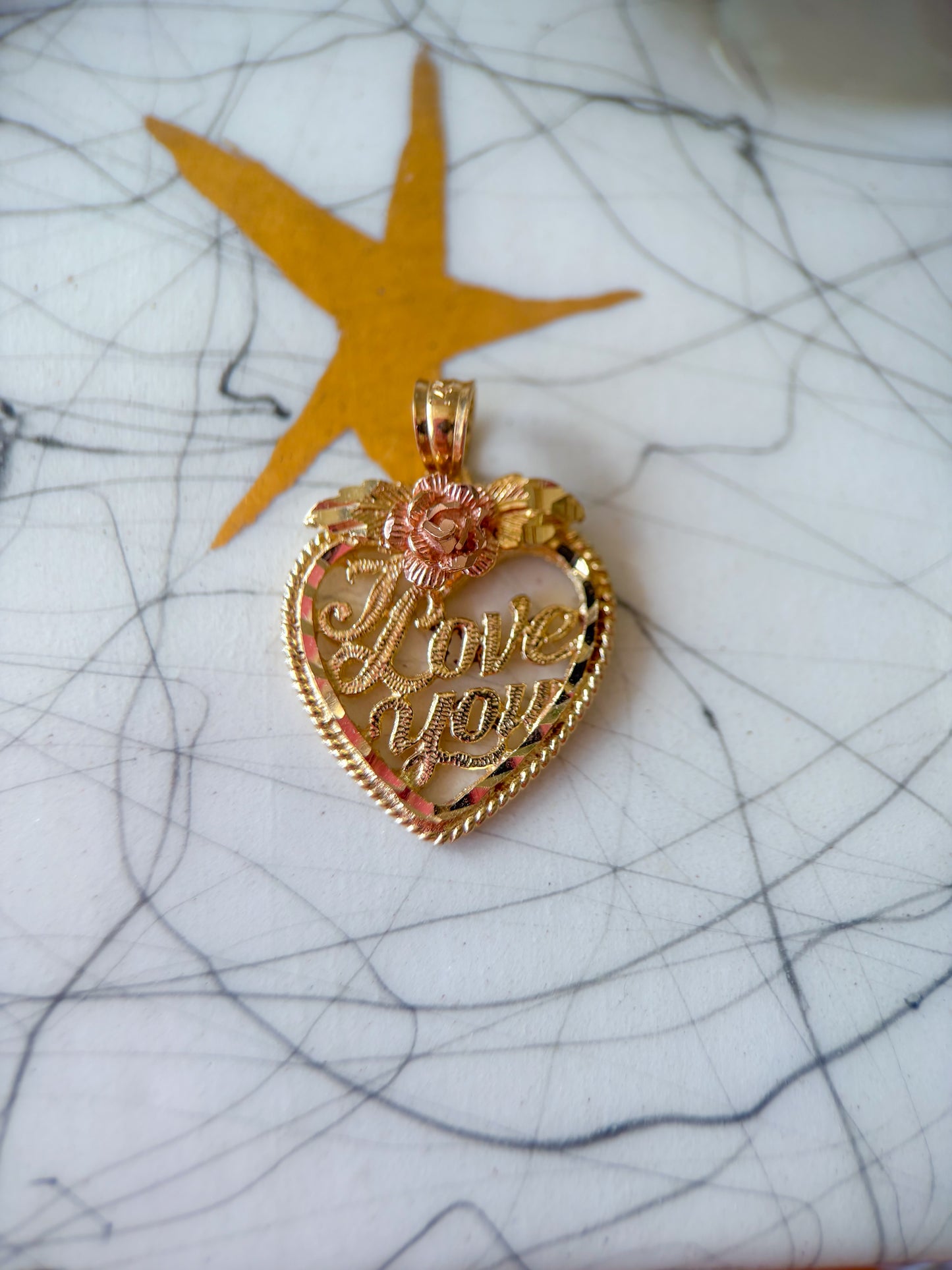 Vintage “I Love You” Heart Two Toned 14k Yellow and Rose Gold Charm