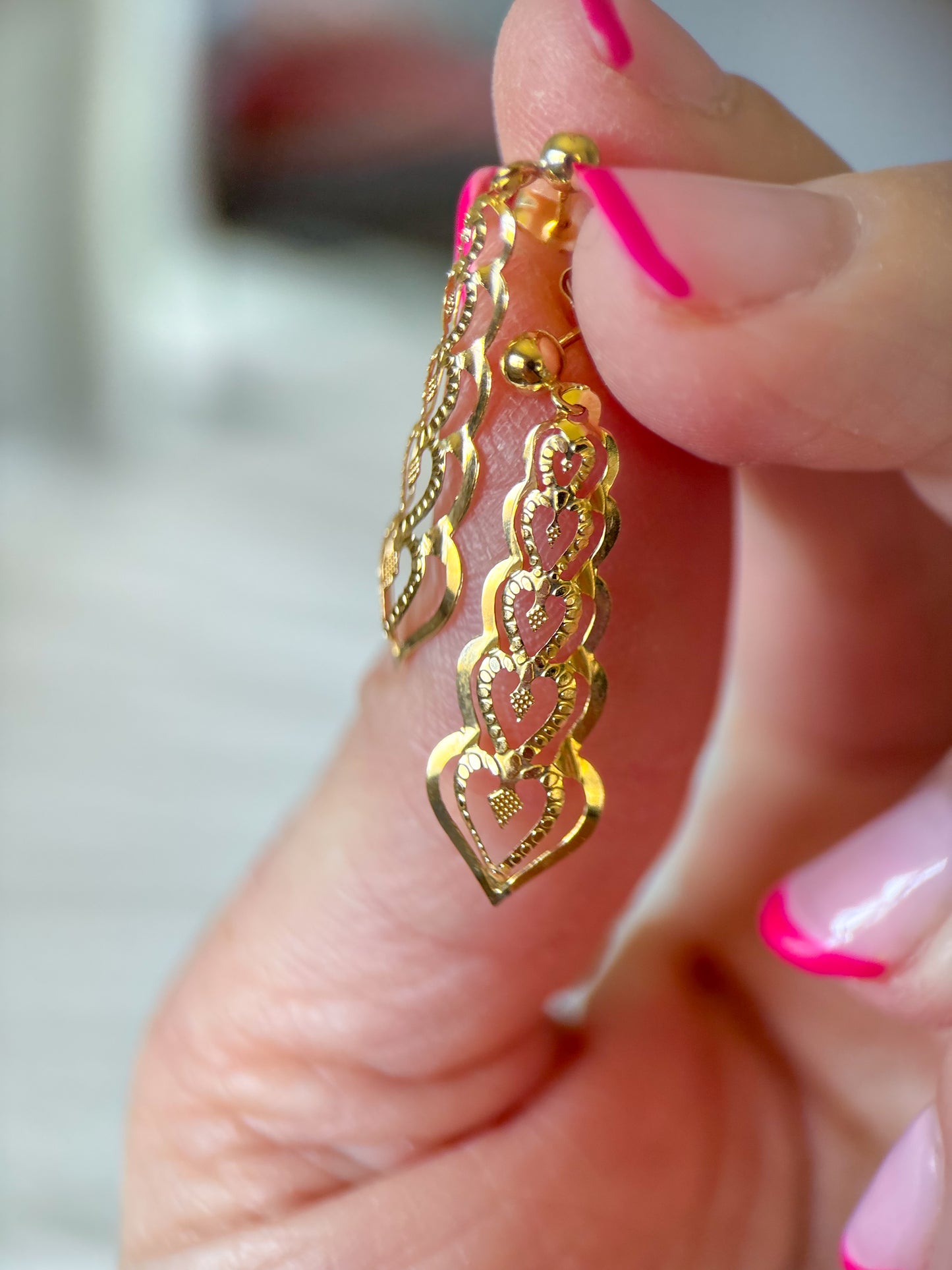 Vintage Dangle Heart 14k Yellow Gold Earrings