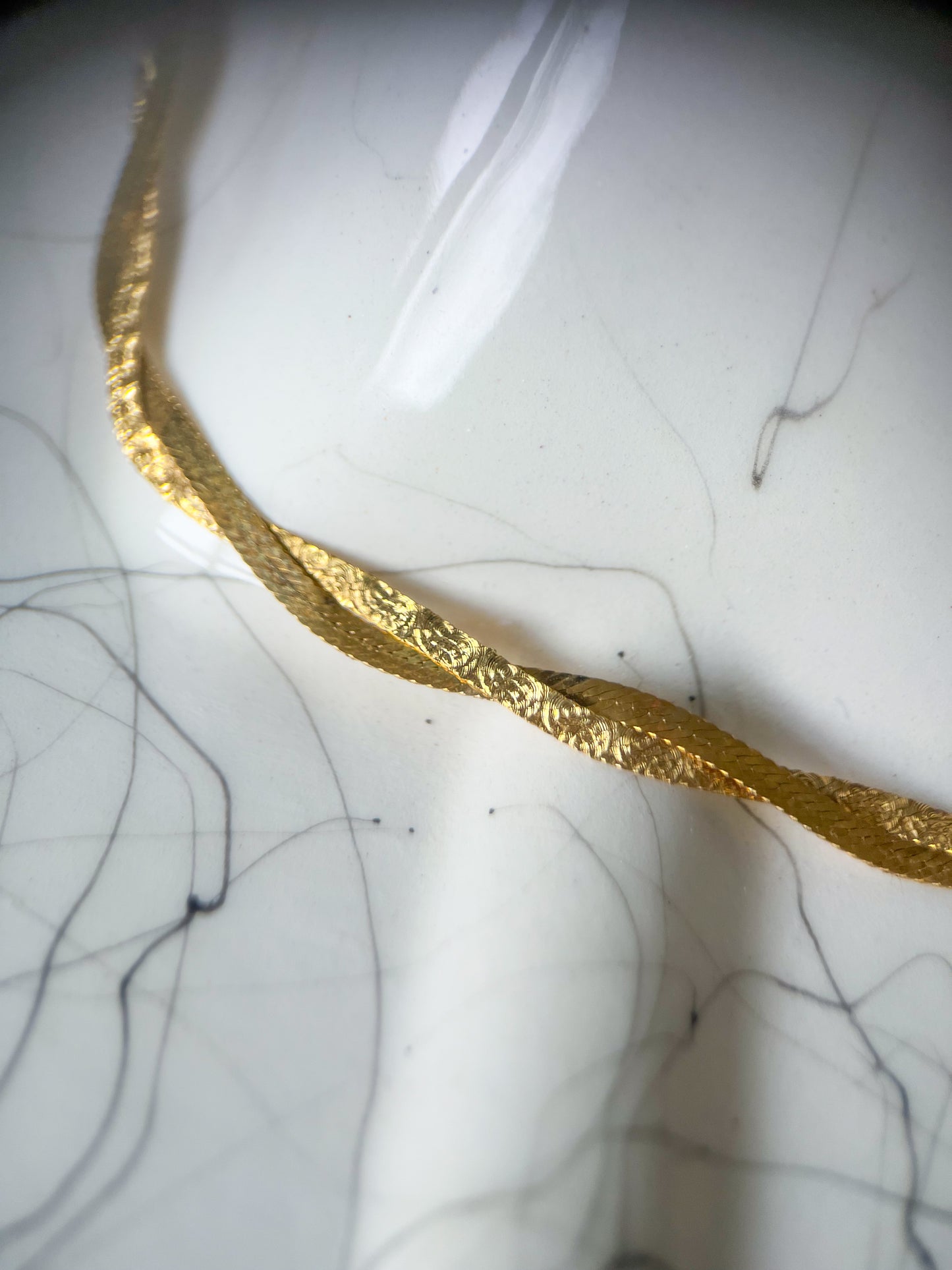 Vintage Herringbone Twist 10k Yellow Gold Chain 16 Inch Necklace