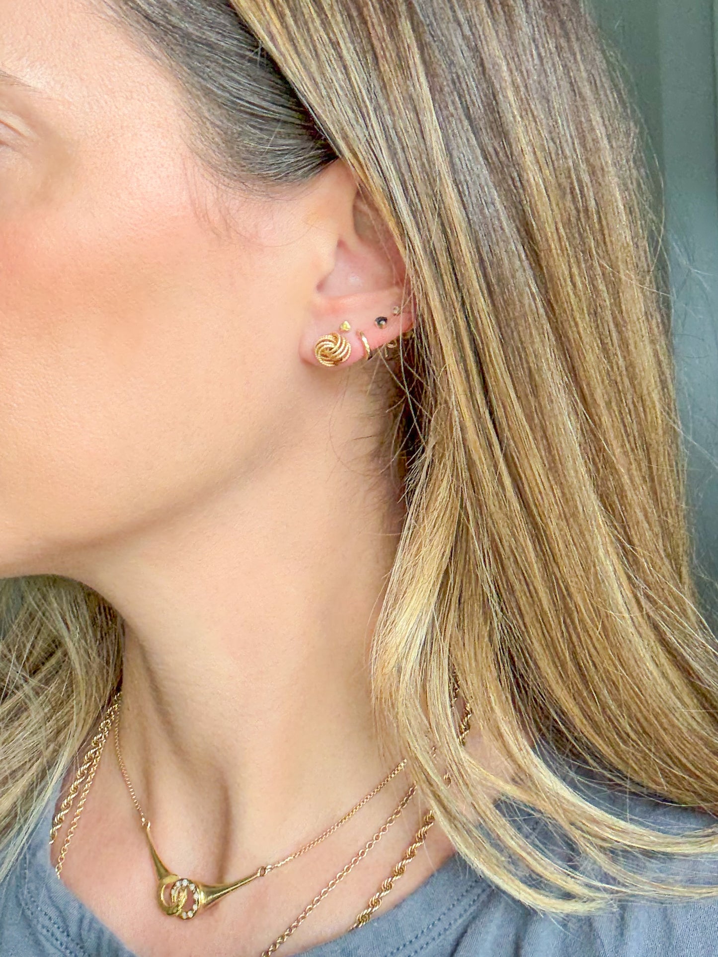 Vintage Small Knot 14k Yellow Gold Stud Earrings