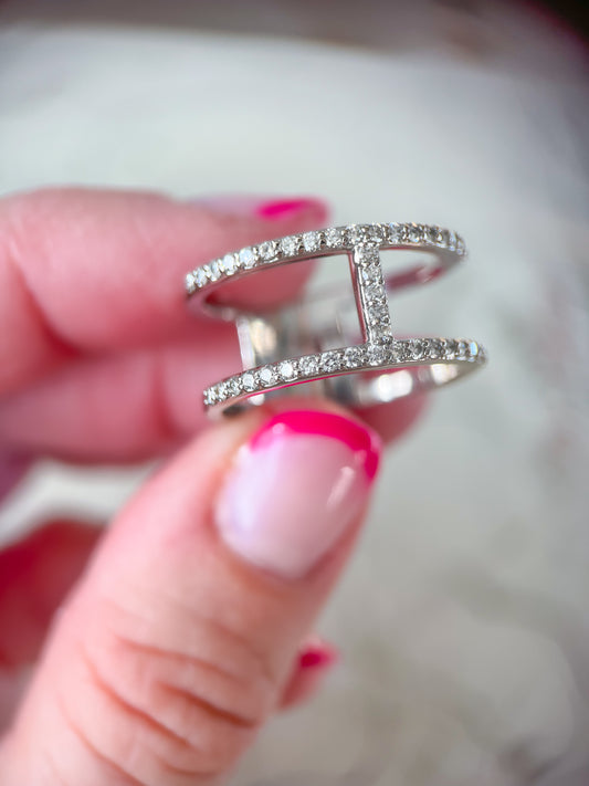 Double Band 14k White Gold Natural Diamond Ring