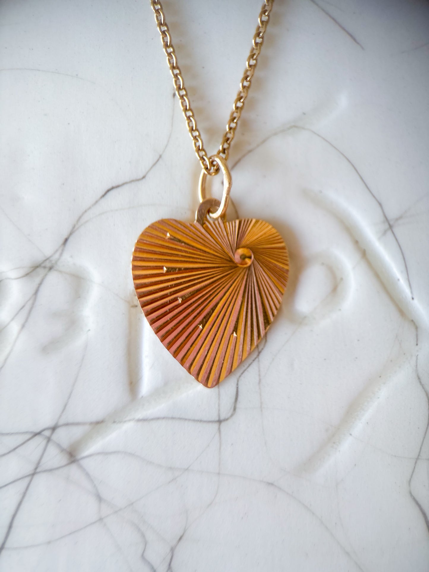 Vintage Engine Turned Heart 14k Yellow Gold Charm, Engraved: "Honor Thy Father and Thy Mother"