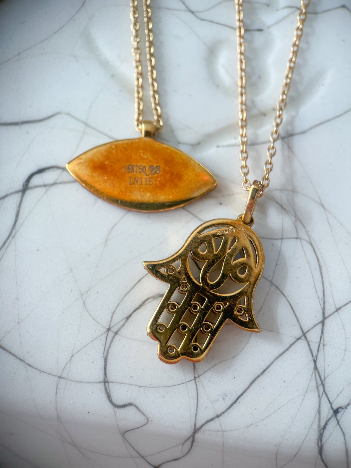 Natural Diamond Evil Eye 18k Yellow Gold Charm with Chain