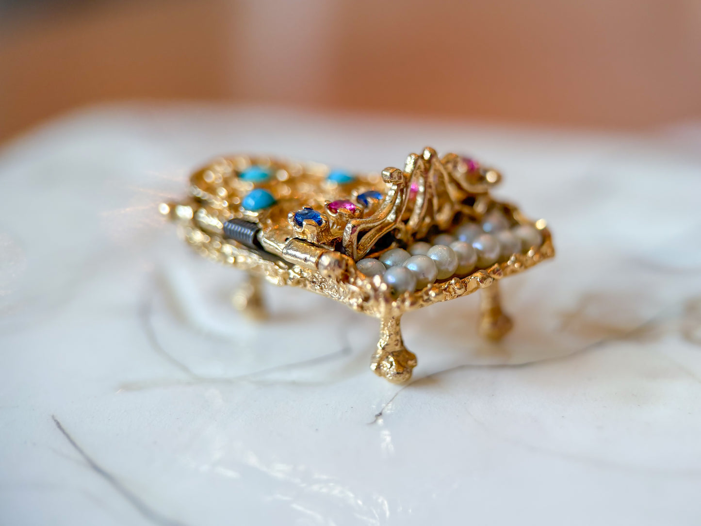 Vintage Grand Piano Charm - Ruby, Sapphire, Pearl, Turquoise and 14k Yellow Gold, circa 1950s