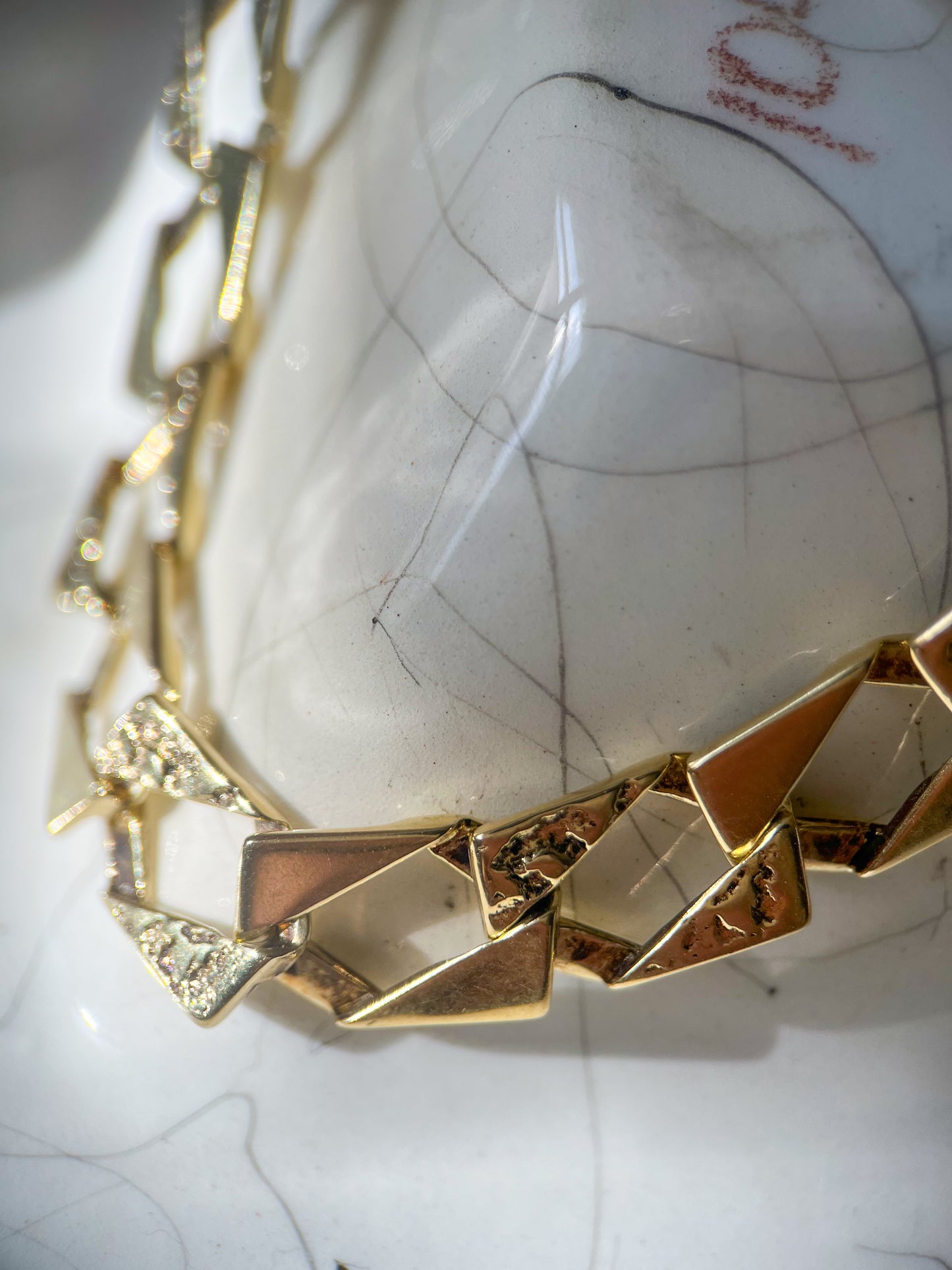 Vintage Nugget Curb Link 14k Yellow Gold 8 Inch Bracelet