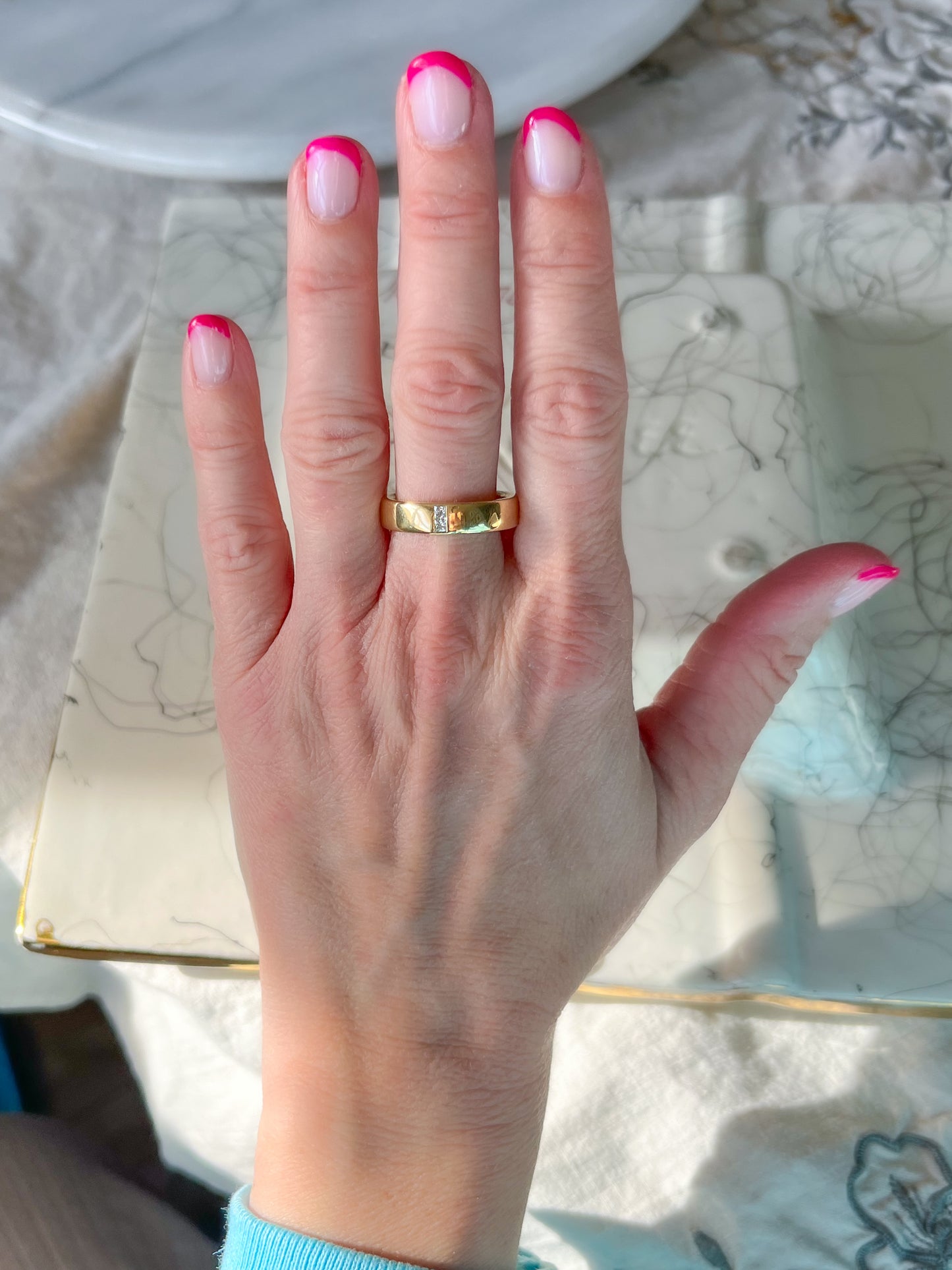 Vintage Natural Diamond and Hidden Natural Ruby 18k Yellow Gold Band Ring