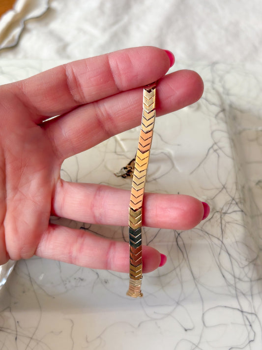 Vintage Tri Colored 14k White, Rose, Yellow Gold 7 Inch Bracelet