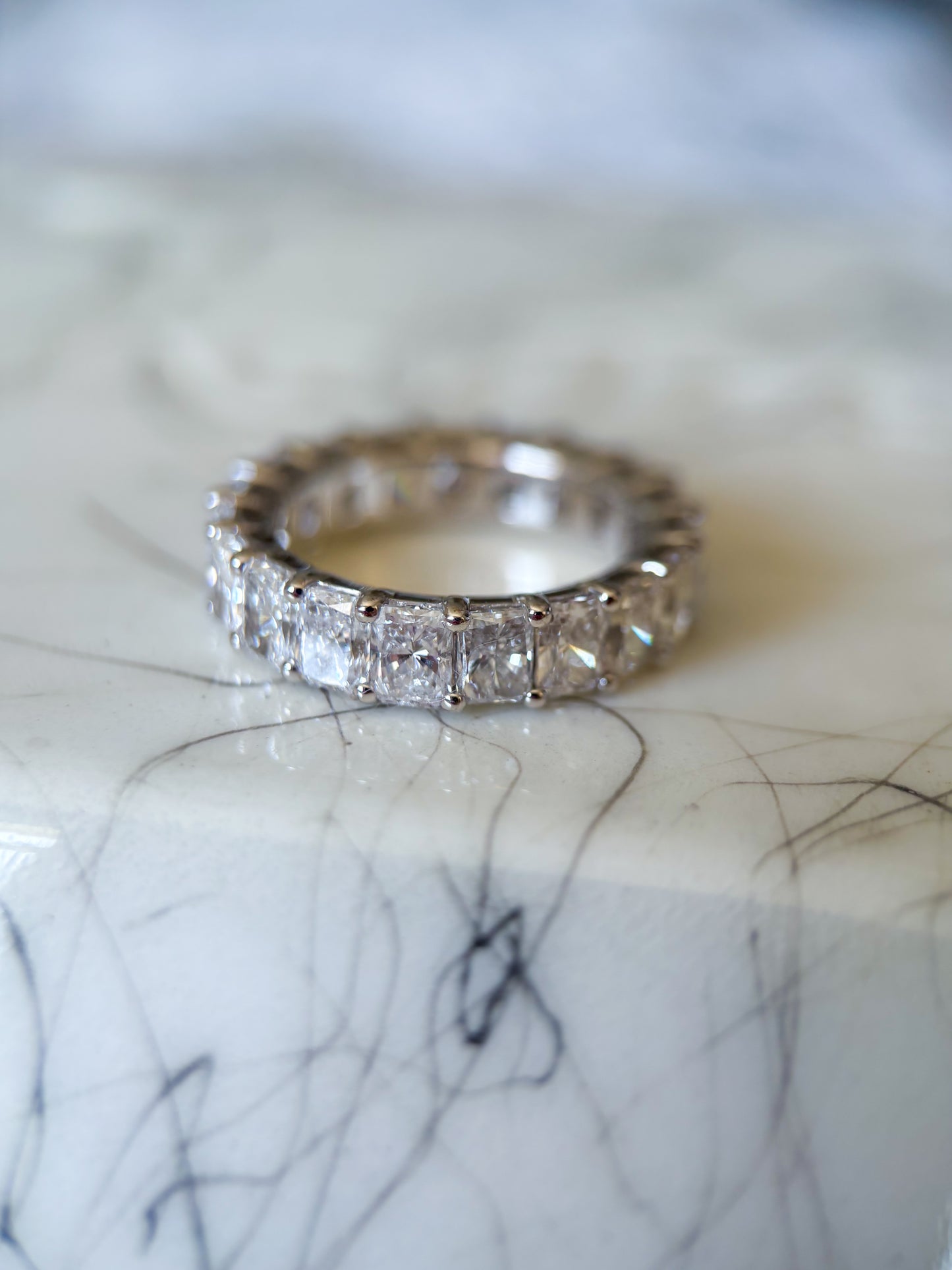 Lab Grown Diamond 14k White Gold Radiant Cut 6 Carat Eternity Band