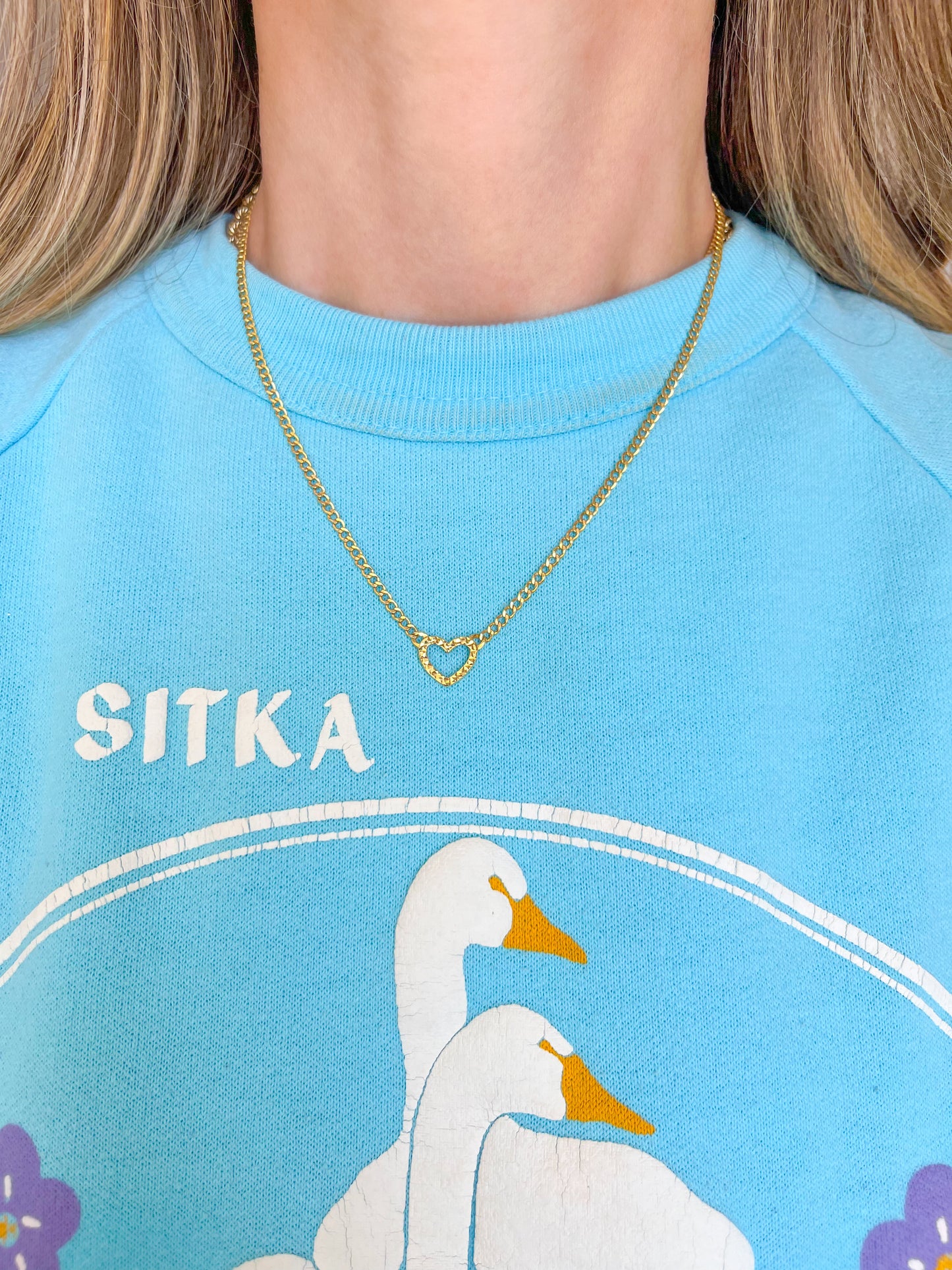 Vintage Open Heart Charm on Chain 10k Yellow Gold Necklace