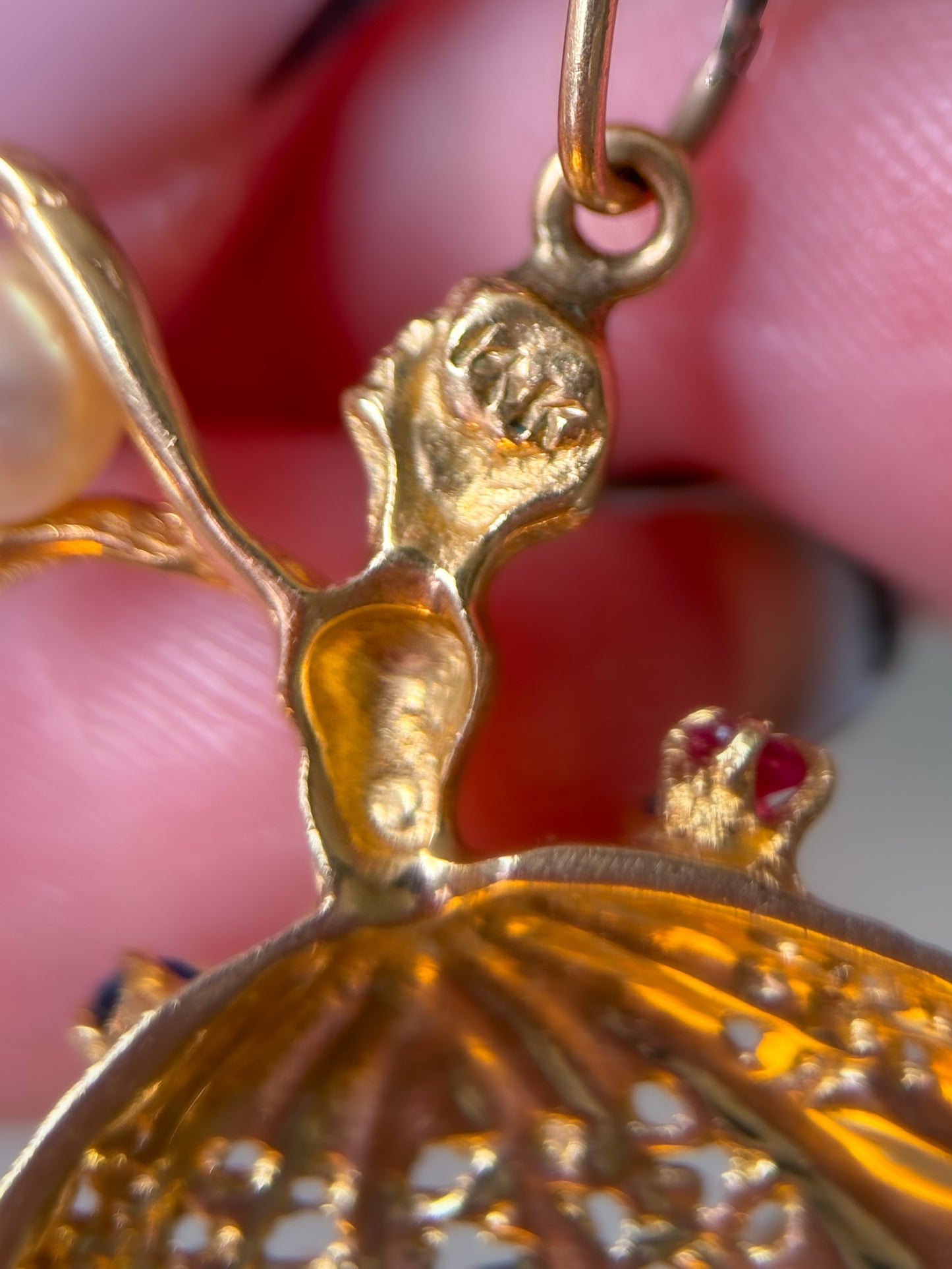 Vintage Ballerina with Natural Rubies, Sapphires and Pearls 14k Yellow Gold Charm