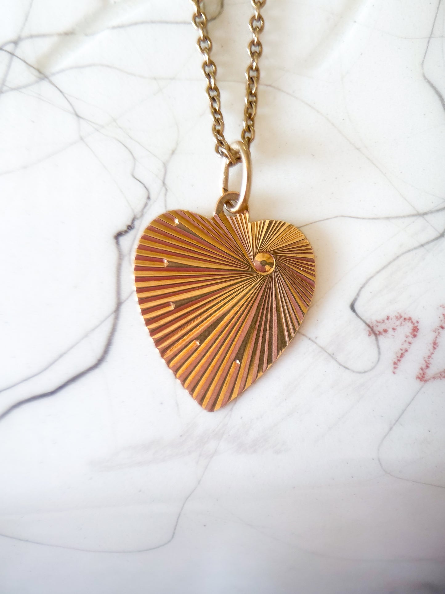 Vintage Engine Turned Heart 14k Yellow Gold Charm, Engraved: "Thou Shall Not Covet Thy Neighbor's Wife"