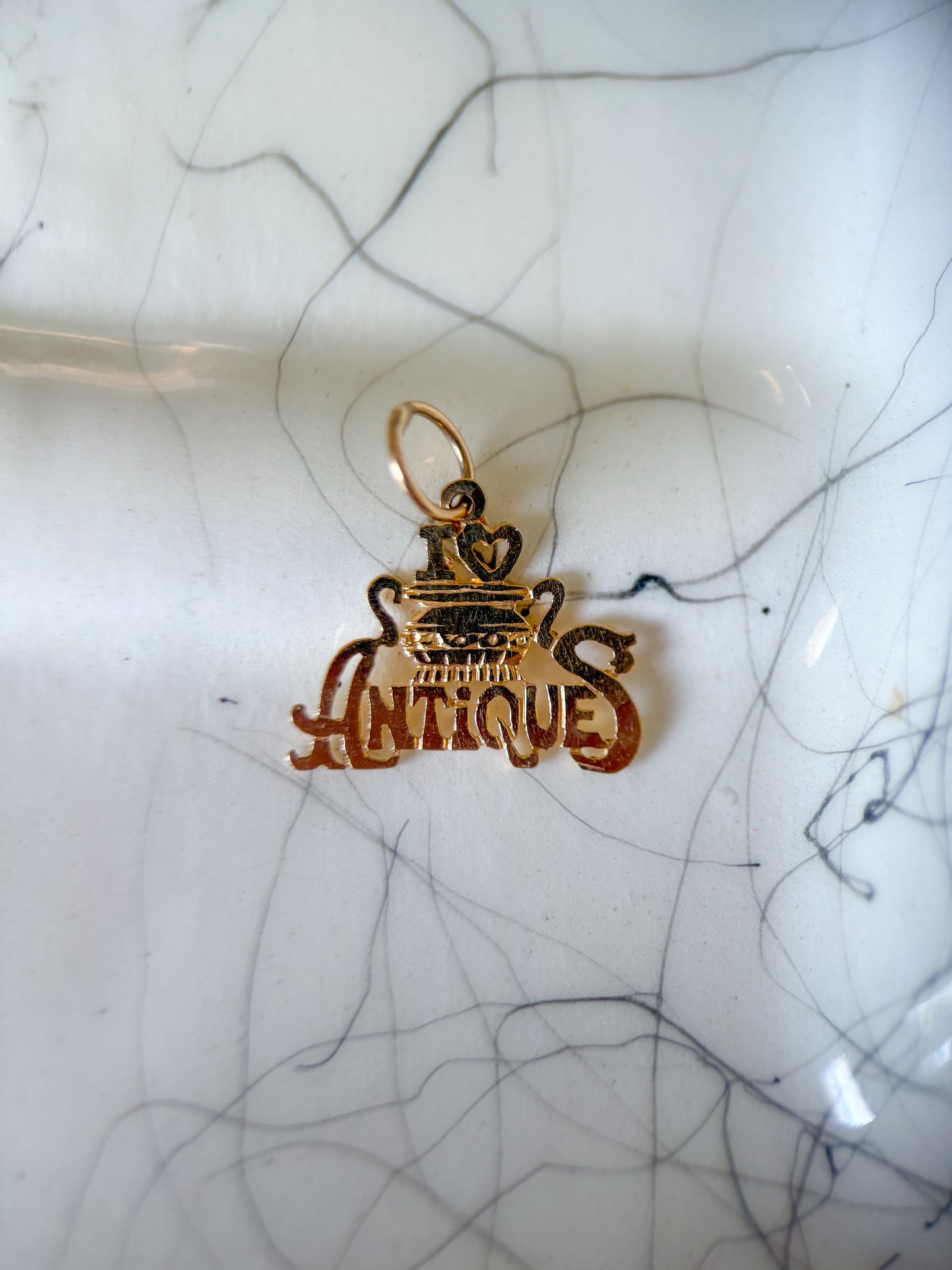 Vintage “I Love Antiques” 14k Yellow Gold Charm