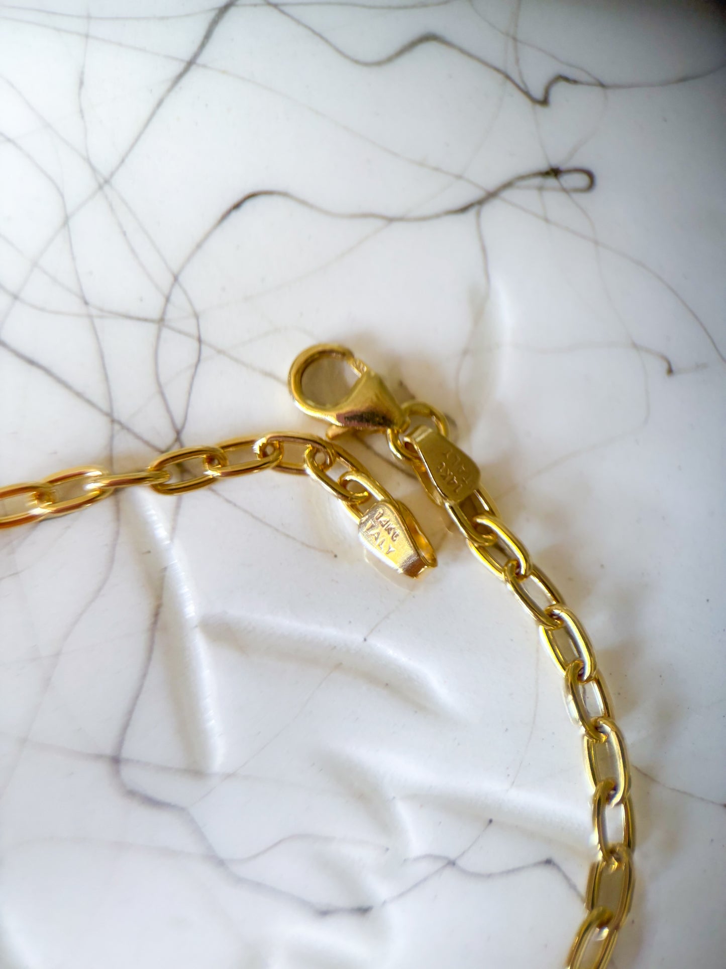 Vintage Elongated Rolo Chain 14k Yellow Gold 7 Inch Bracelet