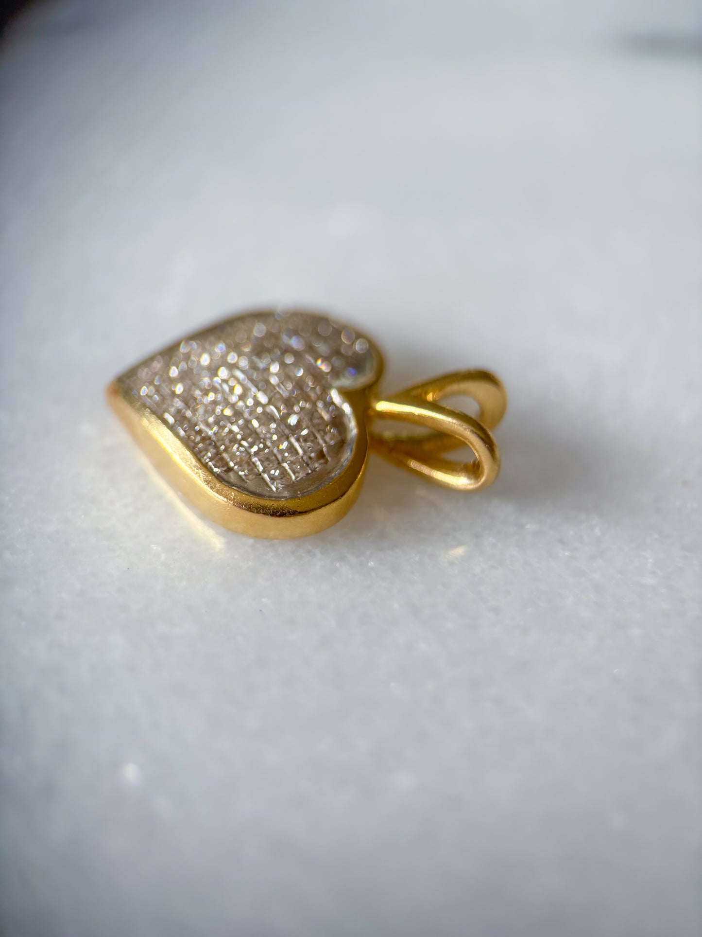 Vintage Natural Princess Cut Diamond Heart 14k Yellow Gold Charm