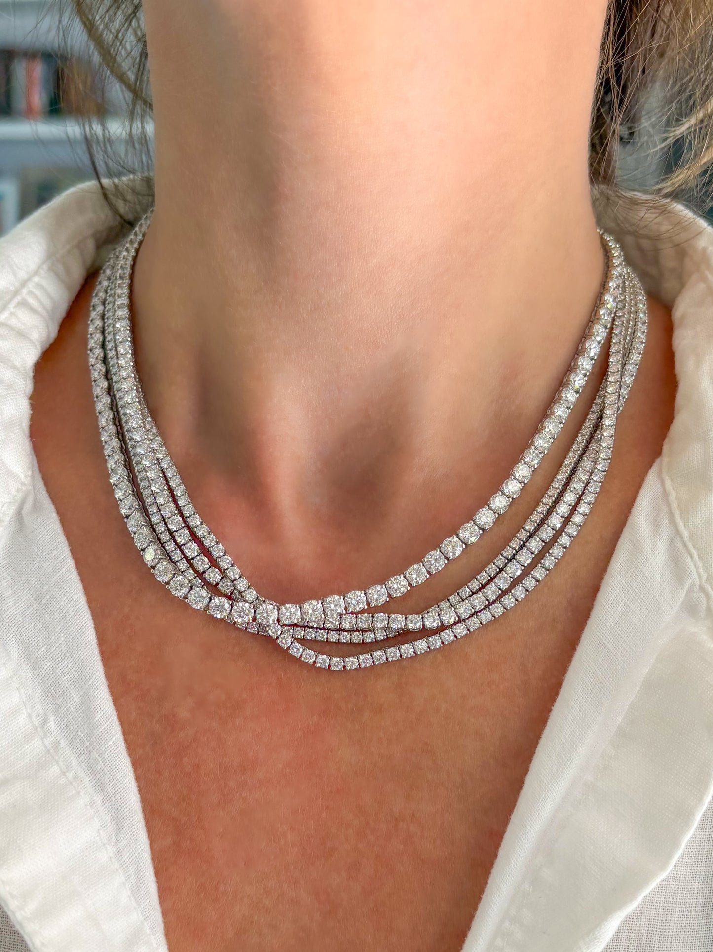 Lab Grown Diamond 14k White Gold 16 Inch Tennis Necklaces - Four Sizes