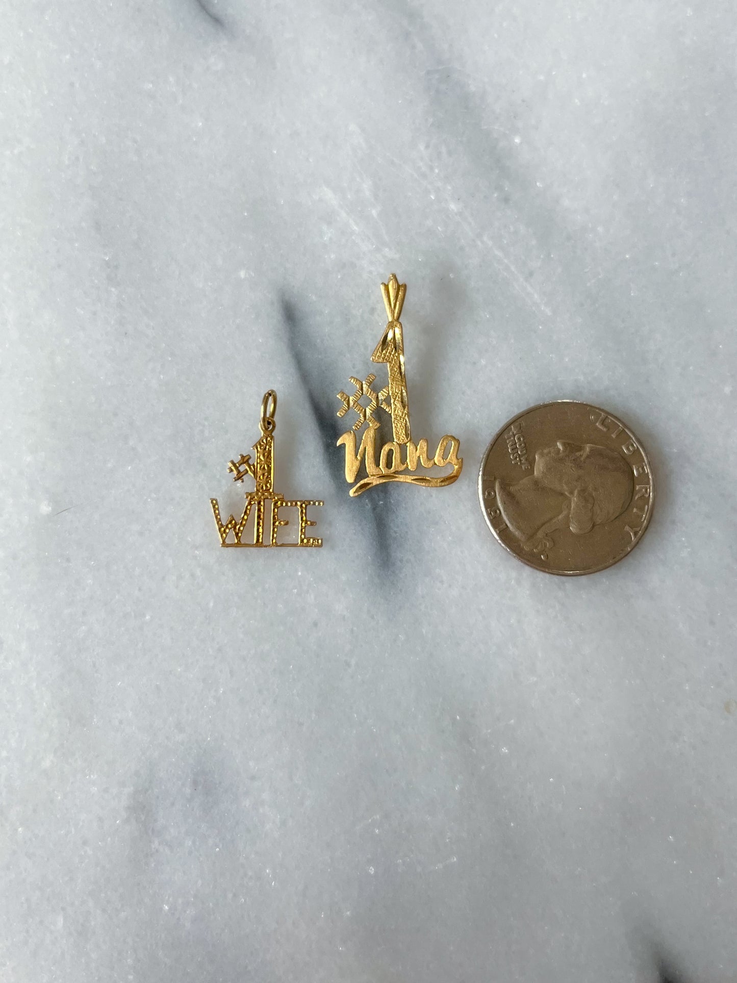 Various Vintage Charms "#1 Wife", "#1 Nana" 14k Yellow Gold Charms