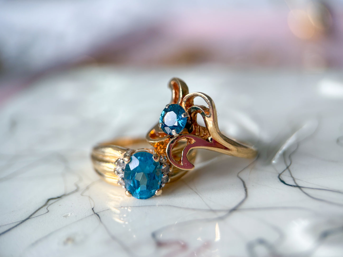 Various Vintage Natural Topaz 14k Yellow Gold Rings