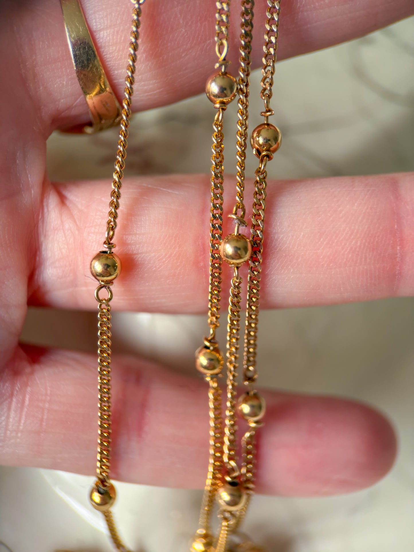 Vintage Curb Chain with Ball Accents 10k Yellow Gold 21 Inch Necklace
